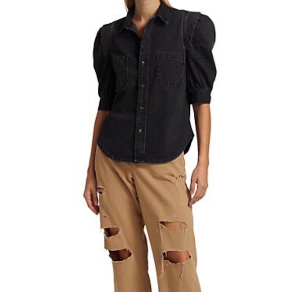Frame Denim Tops - FRAME Rosette Sleeve Denim Shirt